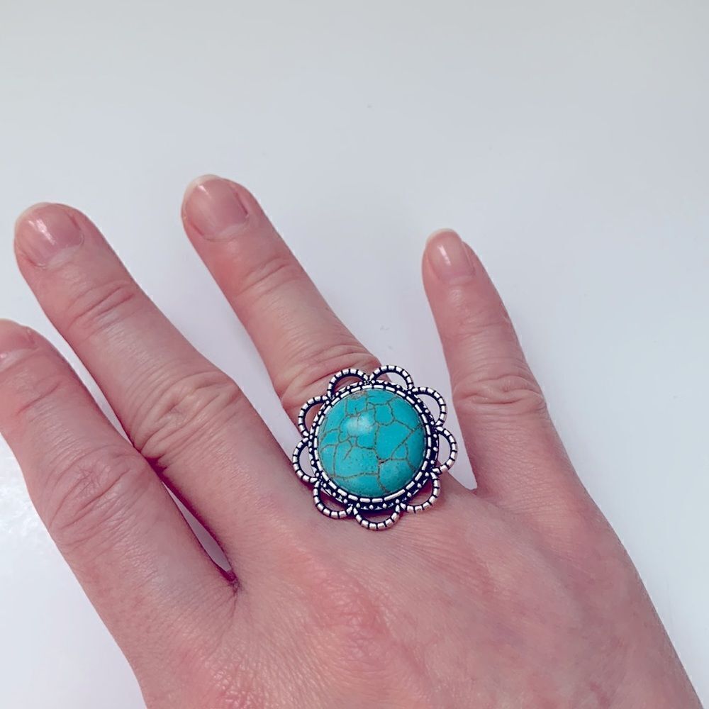💍Beautiful Genuine Natural Turquoise Gemstone Ring for Women - Picture 5 of 7